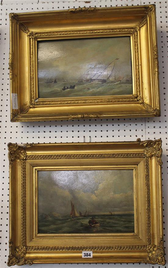 Pair of oil seascapes in gilt frames